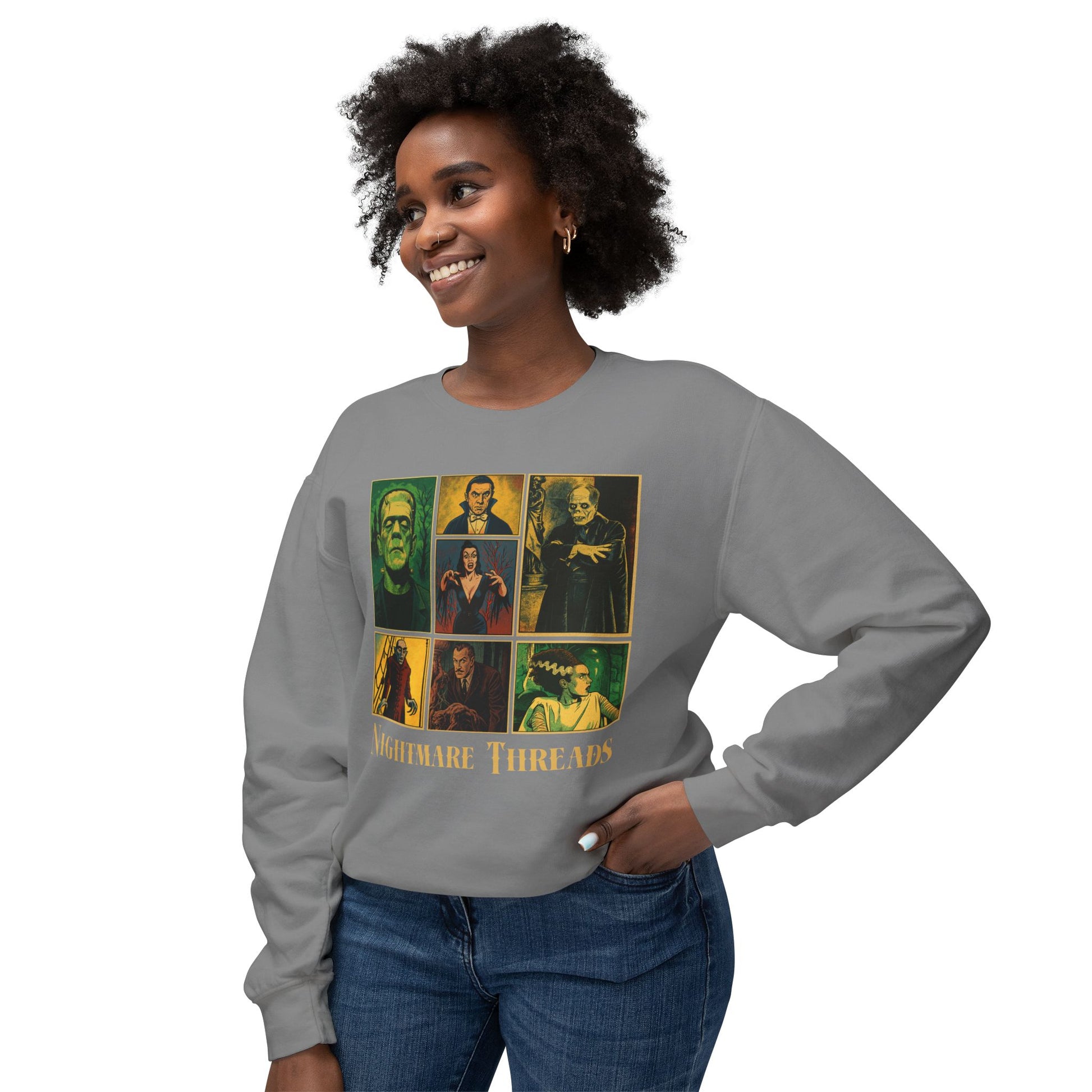 Spooky Vintage Crewneck Sweatshirt - Nightmare Threads, Halloween Apparel, Horror Movie Sweatshirt, Unisex Fashion, Cozy Fall Style Sweatshirt Printify Grey S
