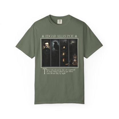 Edgar Allan Poe T-Shirt Gothic Graphic Tee The Raven Nevermore Quote Horror Literature Shirt Dark Academia Aesthetic Halloween Party Gift T-Shirt Printify Moss S