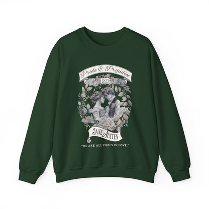 Jane Austen Sweatshirt, Pride & Prejudice Historical Romance Sweater, Bookish Literary Jane Austen Fan Art Gift, Gift for Her, Readers, Sweatshirt Printify S Forest Green 