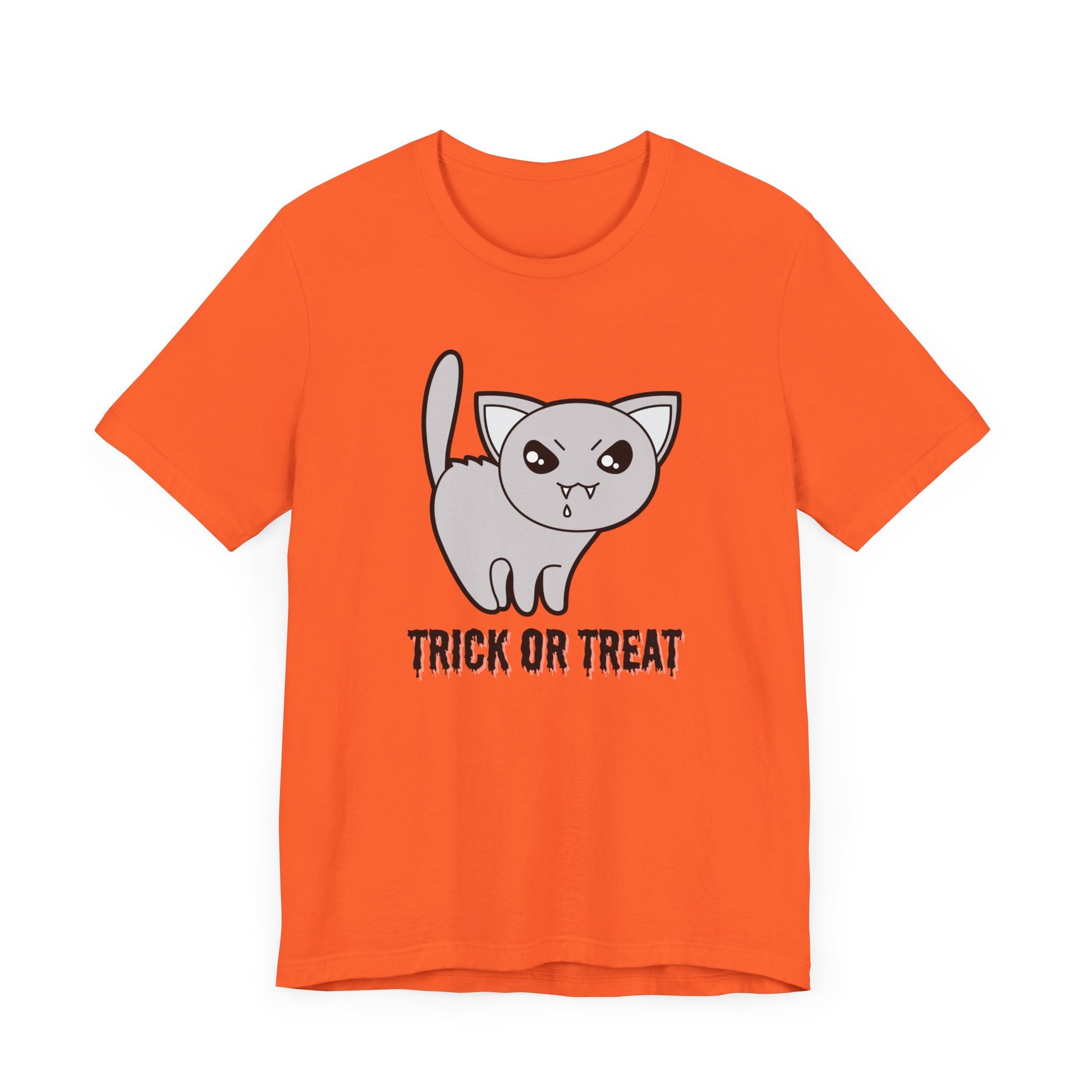 Cute Halloween Vampire Cat TShirt, Trick or Treat Shirt, Spooky Ghost Season Tee, Fun Halloween Party, Festival T-Shirt T-Shirt Printify   