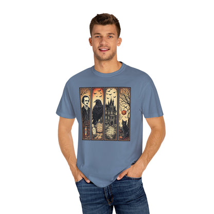 Edgar Allan Poe T-Shirt Gothic Graphic Tee The Raven Nevermore Quote Horror Literature Shirt Dark Academia Aesthetic Halloween Party Gift