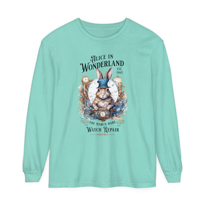 Alice in Wonderland Long Sleeve Shirt, Lewis Carroll Dark Academia TShirt, Mad Hatter Tea Party March Hare White Rabbit Bookish Booktok Gift Long-sleeve Printify Island Reef S 