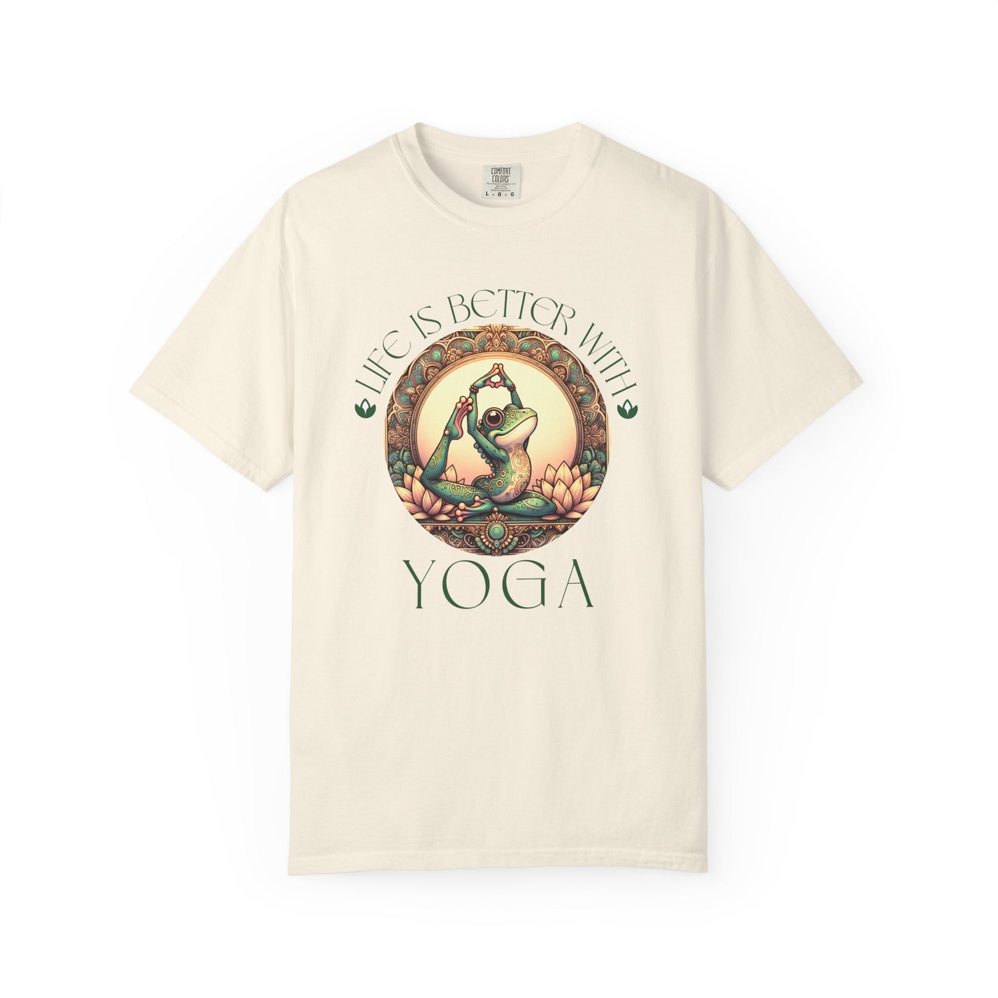 Green Yoga Frog Life Is Better With Yoga Unisex T-Shirt, Casual Wear, Highlander Fan Gift, T-Shirt Printify Ivory S