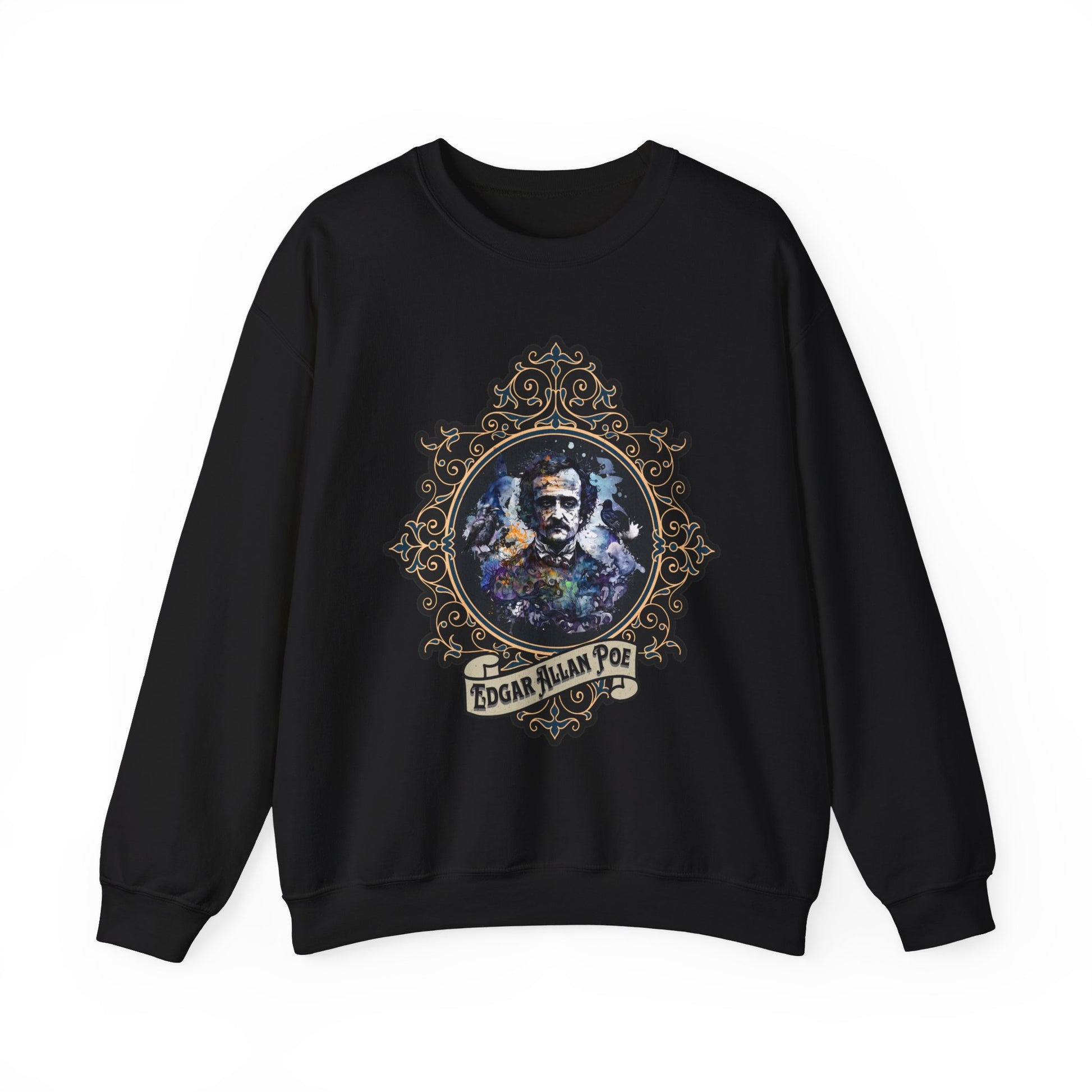 Edgar Allan Poe, Poet, Poetry Lover Sweatshirt, Book Lover, Halloween, Haunting Gothic Gift, Light, Dark Academia, Horror Movie Sweater Sweatshirt Printify S Black 