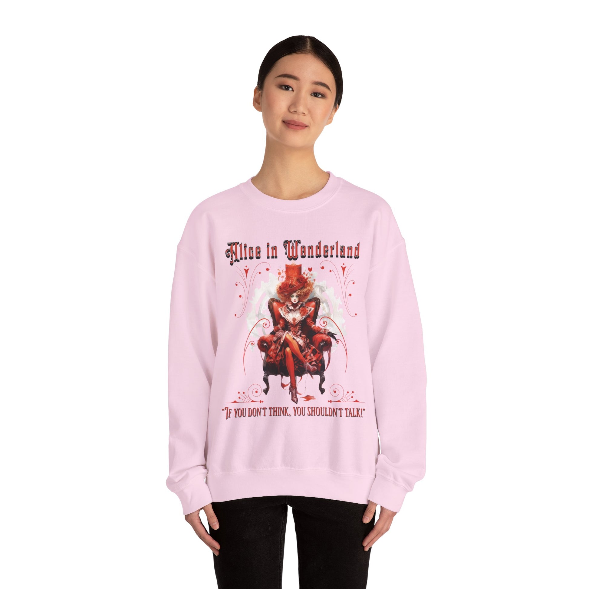 Queen of Hearts Sweatshirt, Alice In Wonderland Lewis Carroll Whimsigoth Academia Sweater Mad Hatter Tea Party Tee Bookish Booktok Gift Sweatshirt Printify   