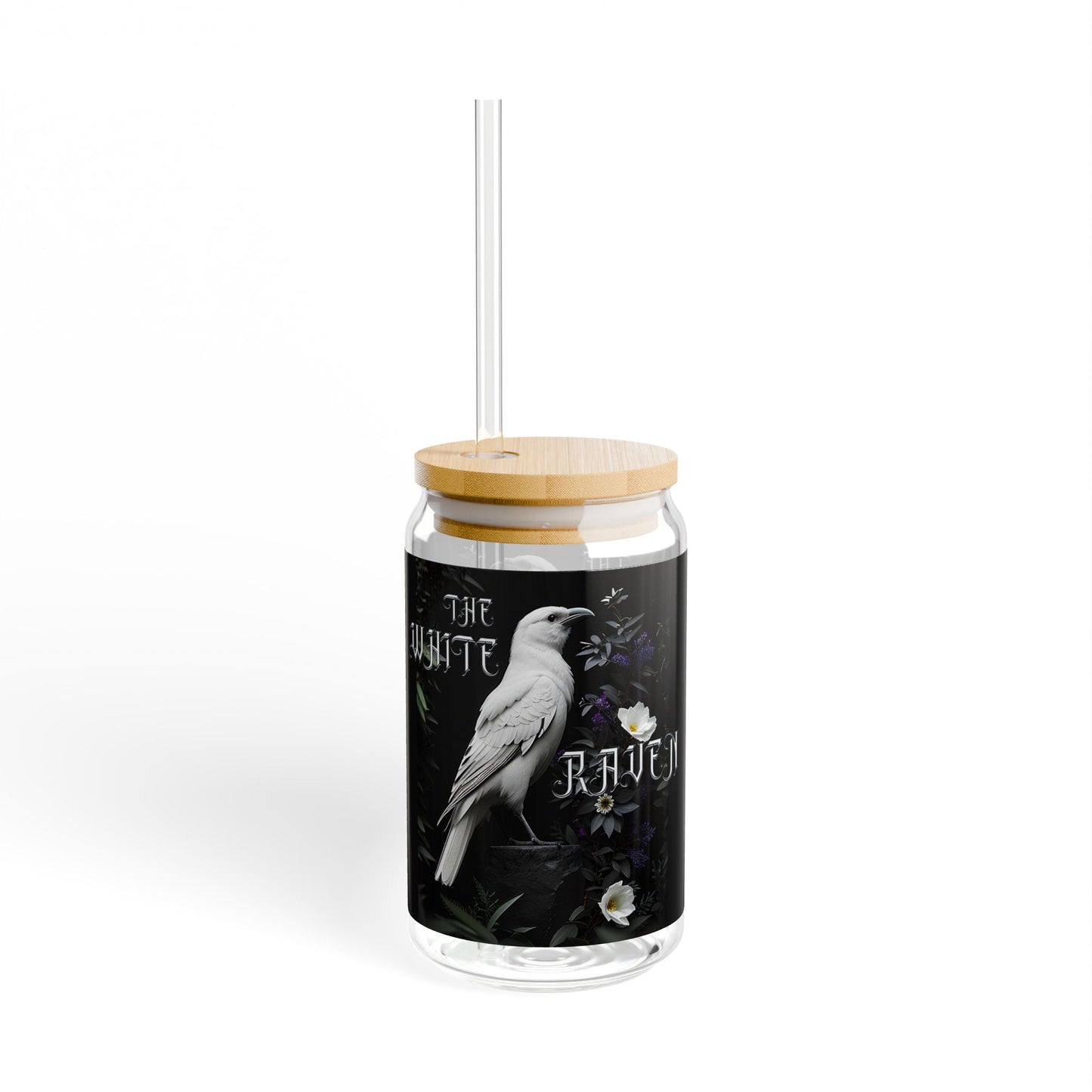 The White Raven Iced Coffee Glass Halloween Glass Cup Halloween Gifts The Raven Beer Can Glass Fall Party Gift Halloween Mug Lid With Straw Mug Printify   