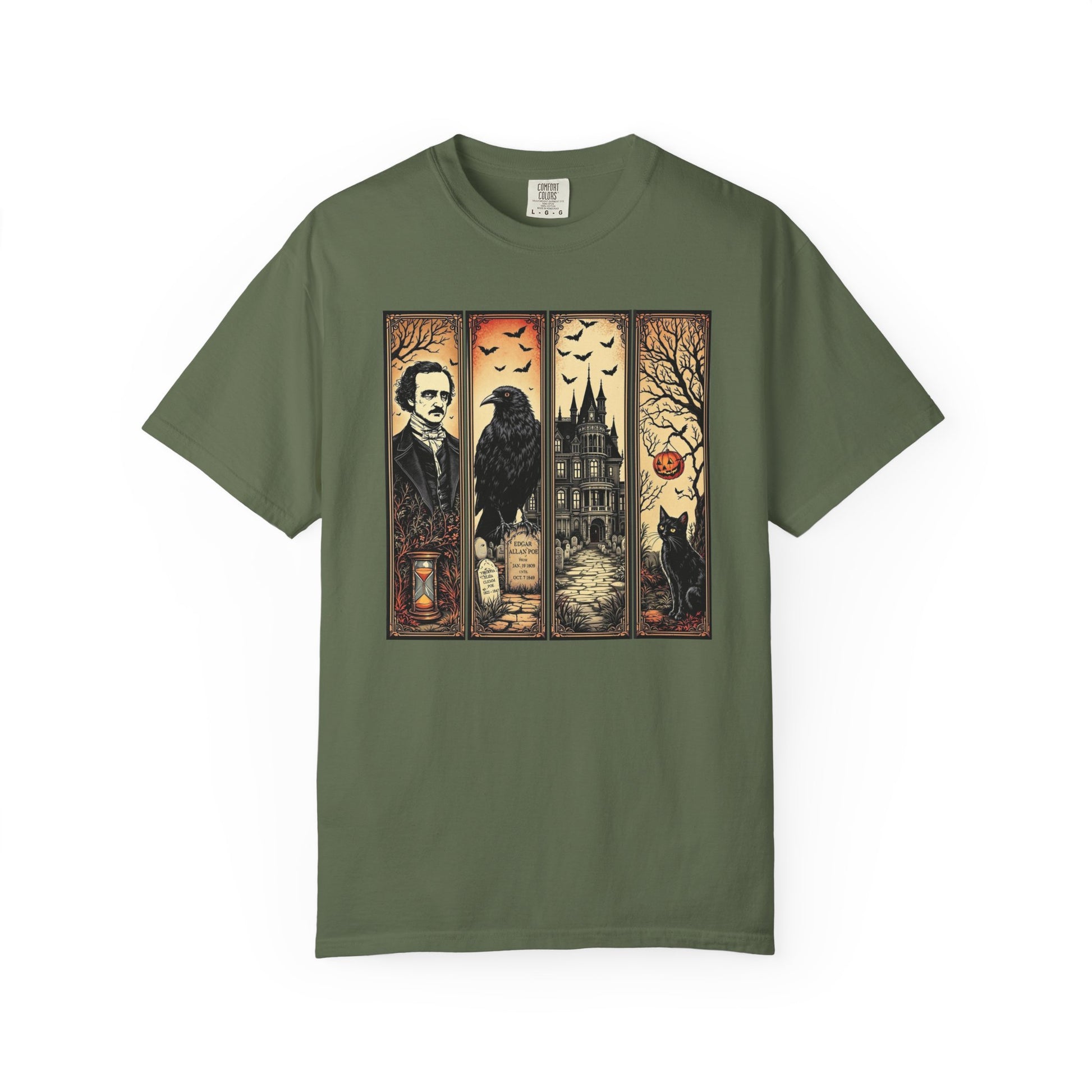 Edgar Allan Poe T-Shirt Gothic Graphic Tee The Raven Nevermore Quote Horror Literature Shirt Dark Academia Aesthetic Halloween Party Gift T-Shirt Printify Sage S