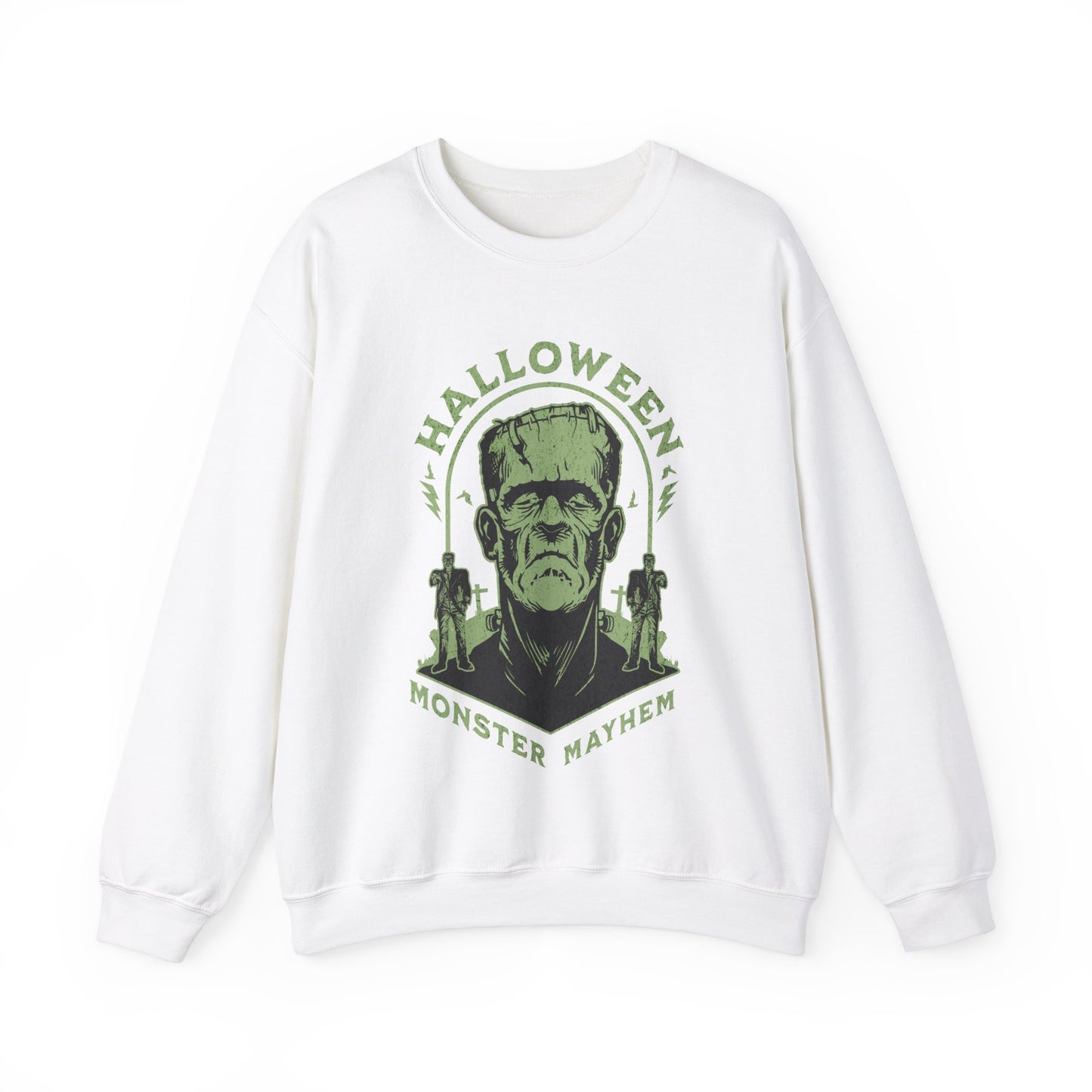 Vintage Halloween Frankenstein Monster Graphic Sweatshirt, Creepy Spooky Book Lover Gift, Horror Movie, Fall Festival Party Sweater. Sweatshirt Printify S White 