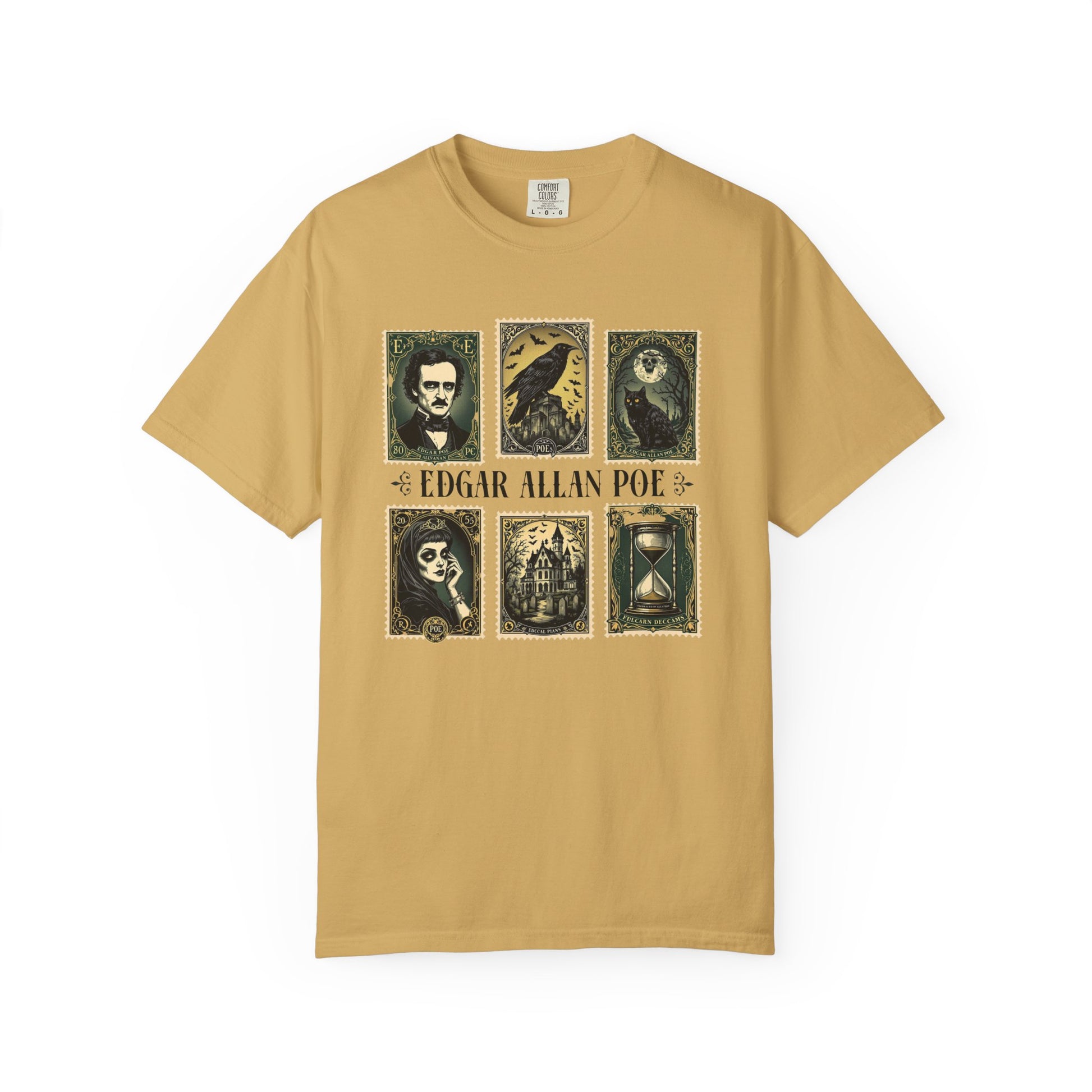 Edgar Allan Poe T-Shirt Gothic Graphic Tee The Raven Nevermore Quote Horror Literature Shirt Dark Academia Aesthetic Halloween Party Gift T-Shirt Printify Mustard S