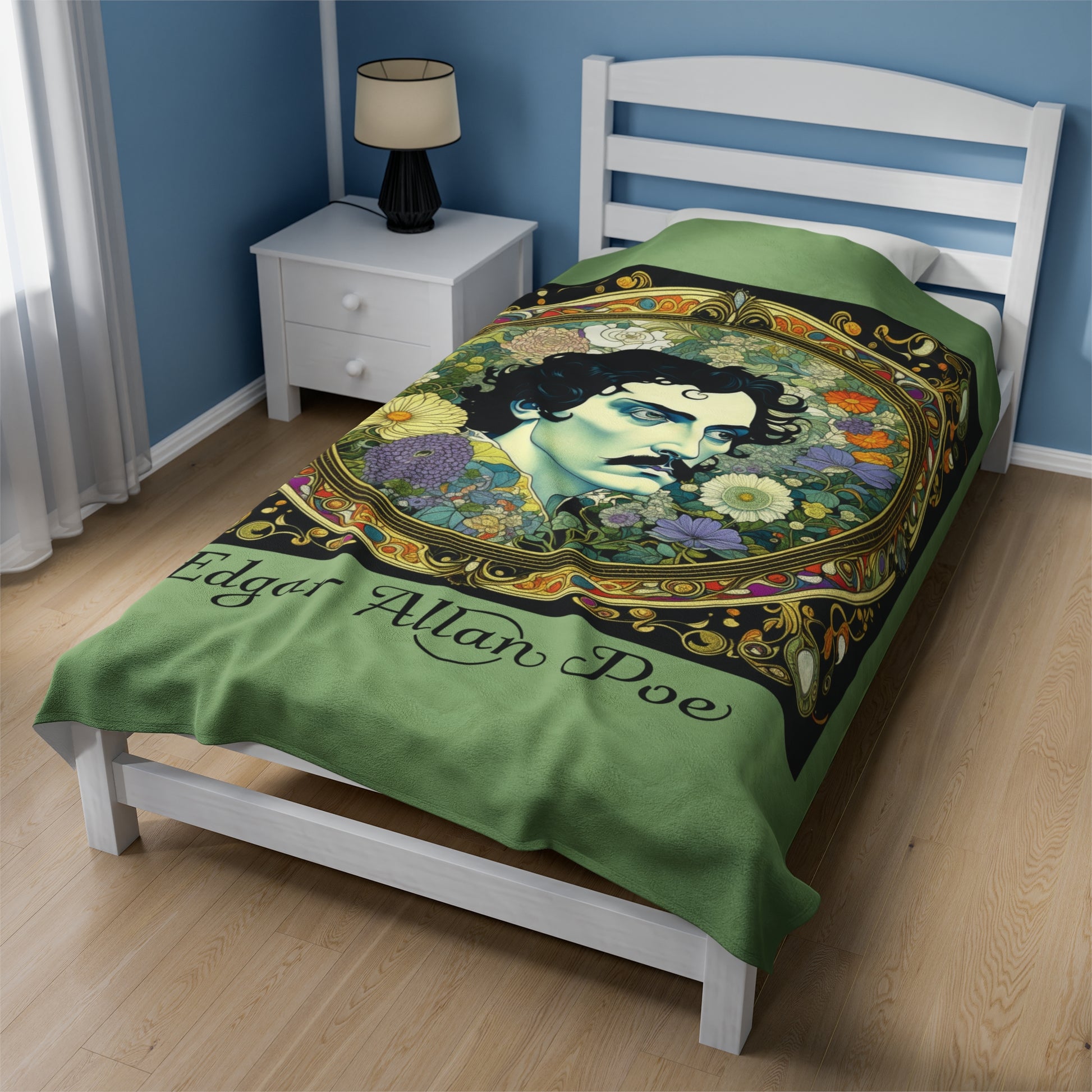 Edgar Allan Poe, Vintage Mucha Floral Throw Blanket, Book Lover Reading, Movie Watching Soft Blanket, Gothic Light, Dark Academia, Fairycore All Over Prints Printify   