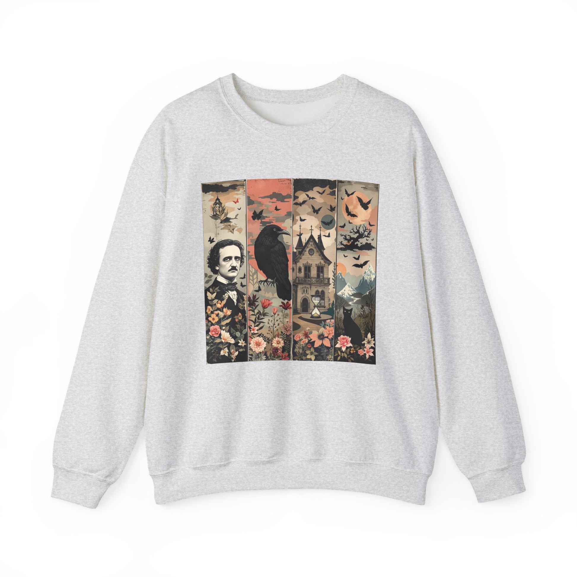 Edgar Allan Poe Sweatshirt The Raven Nevermore Gothic Horror Sweater Dark Academia Macabre Halloween Gift for Book Lovers Birthday Christmas Sweatshirt Printify Ash S