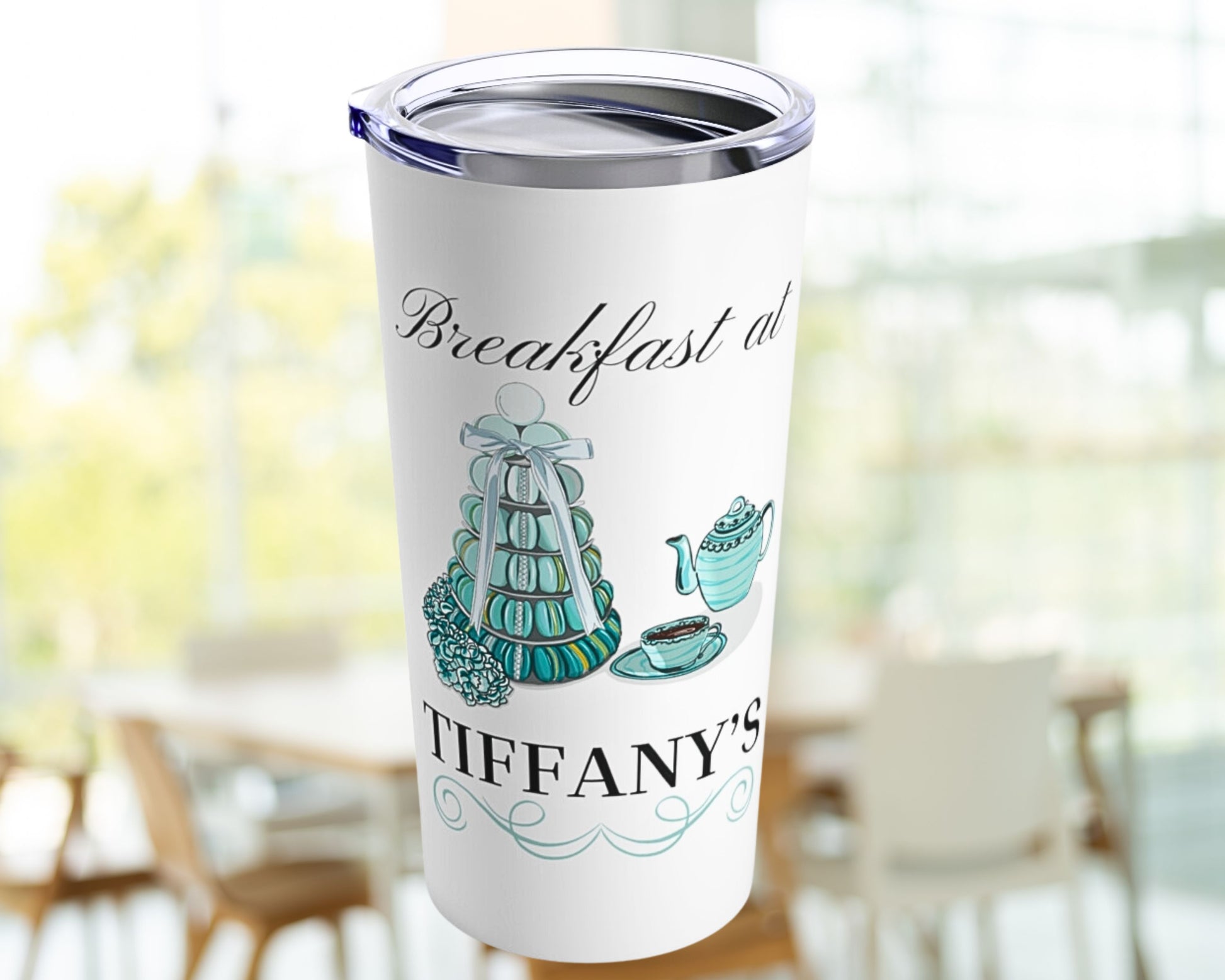 Breakfast at Tiffany's T & Co 20oz Tumbler, Classic Audrey Crew, Girls Brunching Weekend, Holly Golightly Fan Gift For Mom, Book Club Gift Mug Printify   