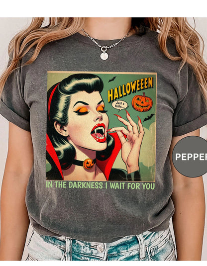 Vampire Retro Comic TShirt Dark Romance Gift Vampire Lovers Shirt Halloween Party Gift For Her Paranormal Vintage Comic Book Reader Goth Tee T-Shirt Printify   