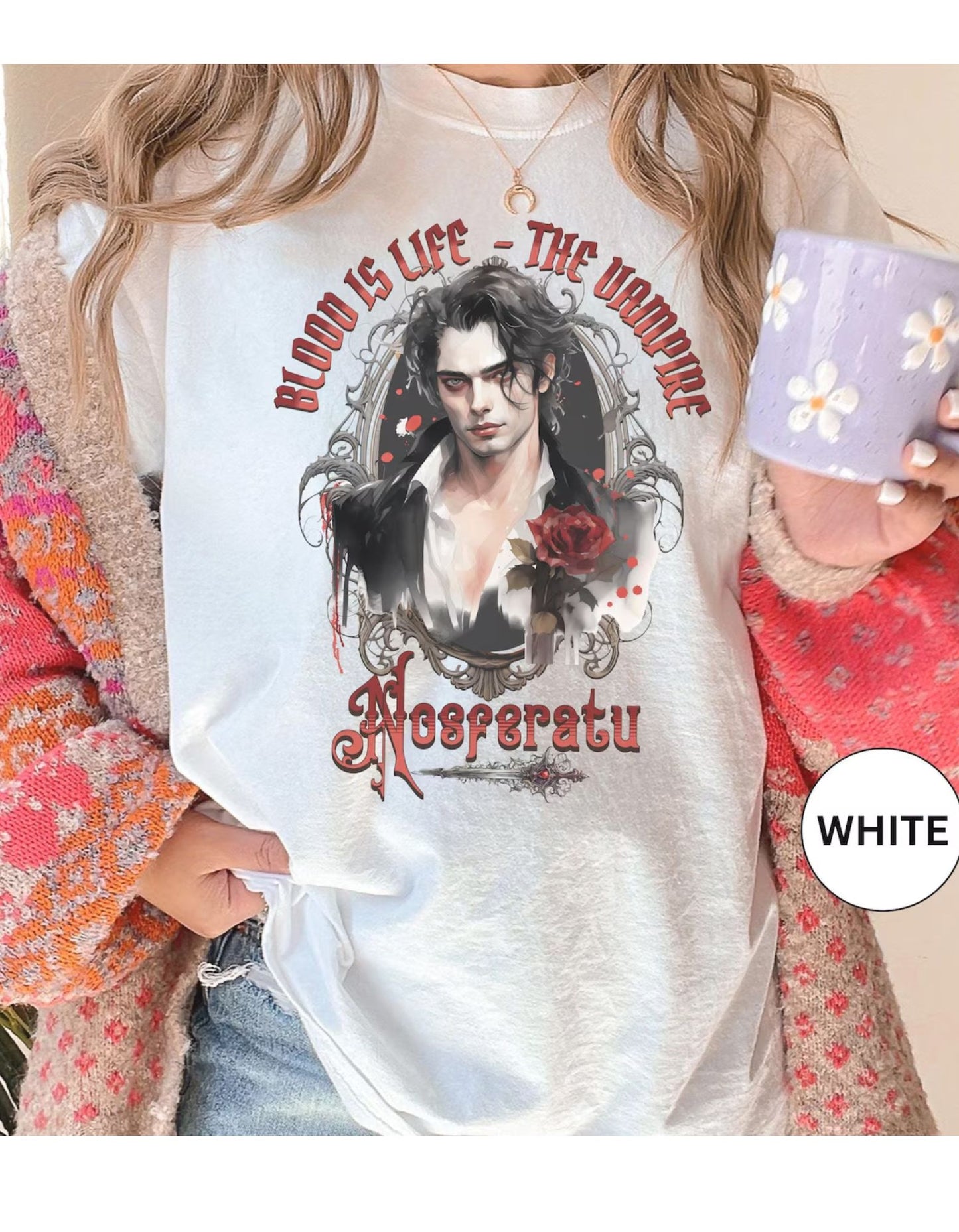 Vampire Nosferatu TShirt Dark Romance Gift For Vampire Lovers Mystic Falls Shirt Halloween Gift For Her Party Paranormal Romance Reader Gift T-Shirt Printify   