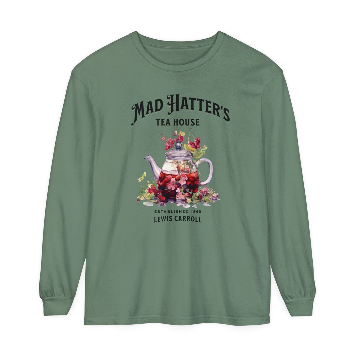 Mad Hatter's Tea Long Sleeve Shirt Alice In Wonderland Lewis Carroll Whimsigoth Academia TShirt Mad Hatter Tea Party Tee Bookish Booktok Long-sleeve Printify Light Green S 