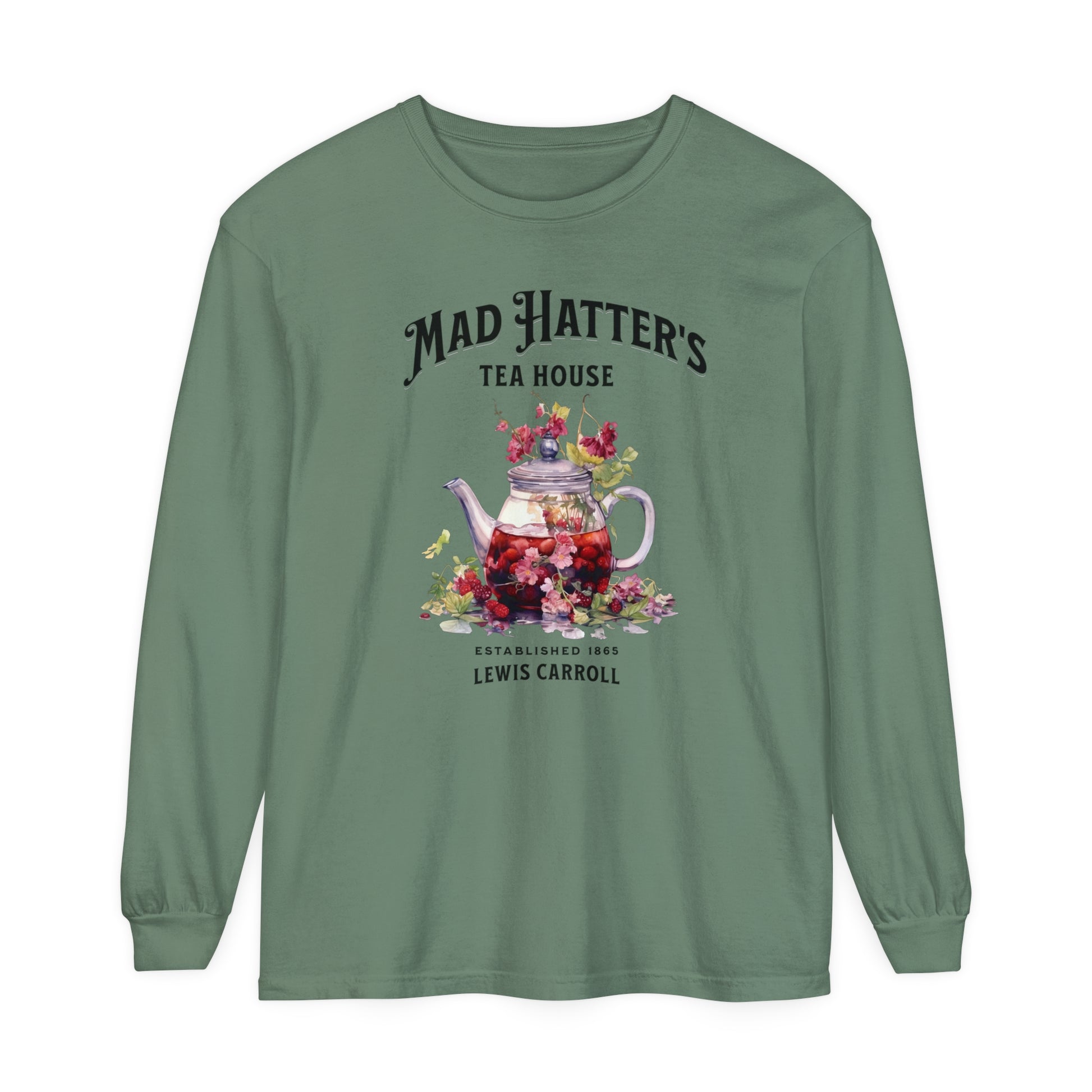 Mad Hatter's Tea Long Sleeve Shirt Alice In Wonderland Lewis Carroll Whimsigoth Academia TShirt Mad Hatter Tea Party Tee Bookish Booktok Long-sleeve Printify Light Green S 