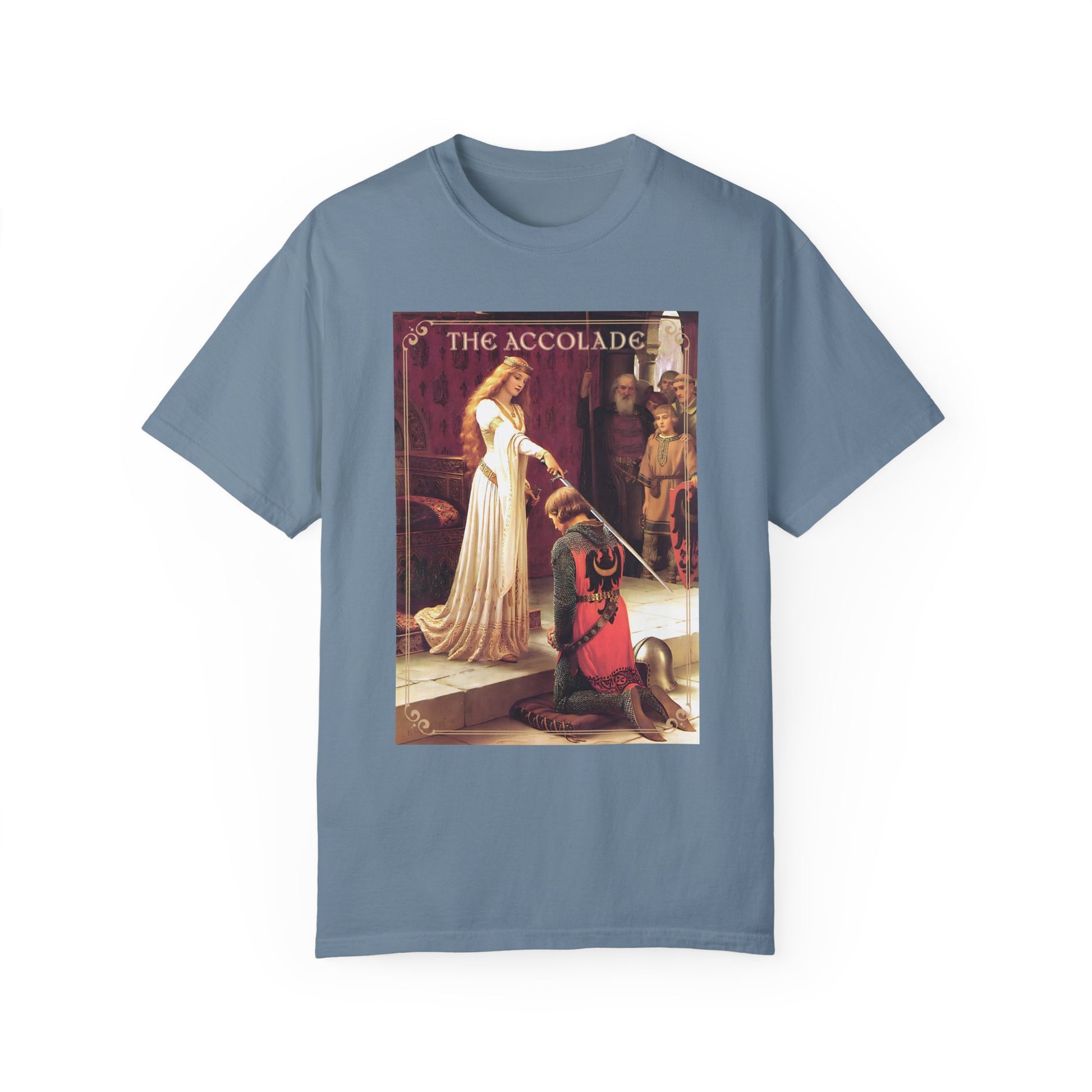 Renaissance The Accolade Print T-Shirt King Arthur And His Knights Renfaire Theme Gift Comfortable Medieval Festival Shirt Art Lover Gift T-Shirt Printify Ice Blue S