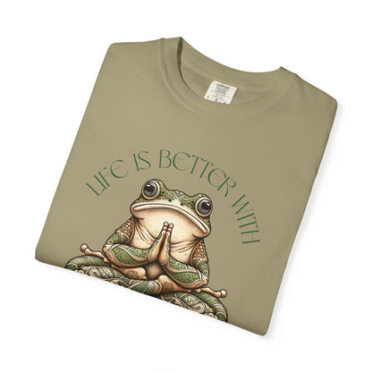 Green Yoga Frog Life Is Better With Yoga Unisex T-Shirt, Casual Wear, Highlander Fan Gift, T-Shirt Printify