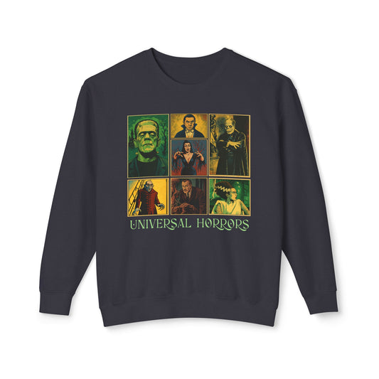 Universal Horrors Unisex Crewneck Sweatshirt | Vintage Halloween Apparel, Scary Movie Merch, Gift for Horror Fans, Cozy Sweatshirt Sweatshirt Printify Black S