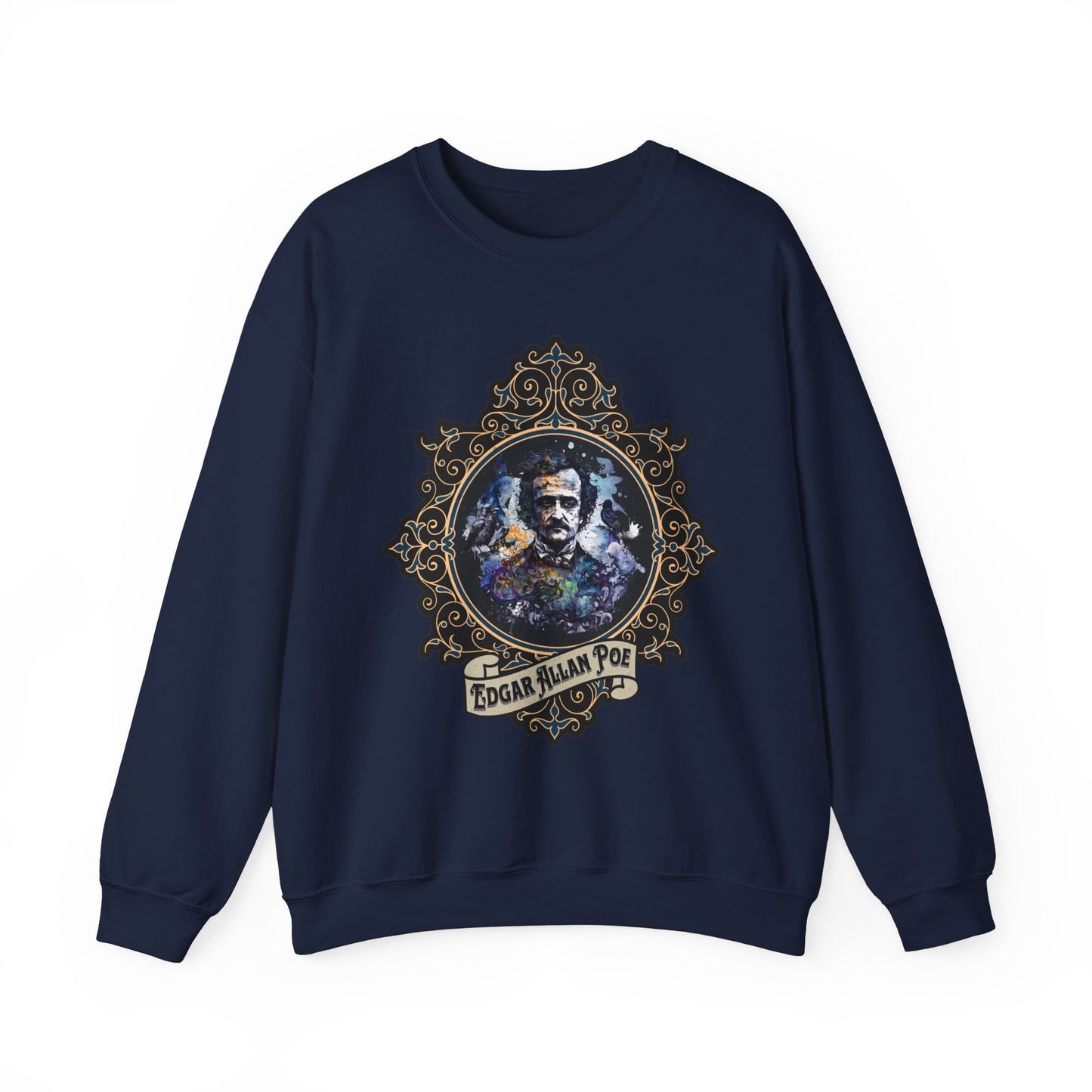 Edgar Allan Poe, Poet, Poetry Lover Sweatshirt, Book Lover, Halloween, Haunting Gothic Gift, Light, Dark Academia, Horror Movie Sweater Sweatshirt Printify S Navy 