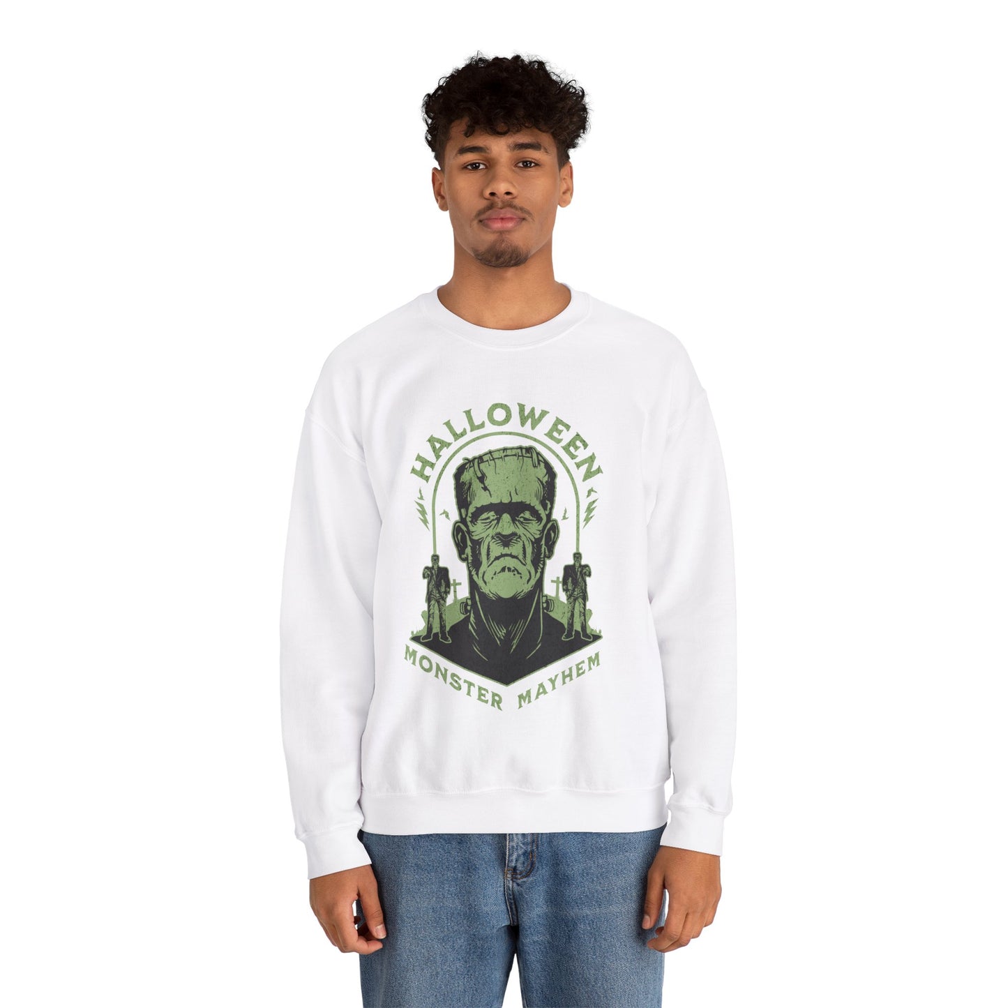 Vintage Halloween Frankenstein Monster Graphic Sweatshirt, Creepy Spooky Book Lover Gift, Horror Movie, Fall Festival Party Sweater. Sweatshirt Printify   