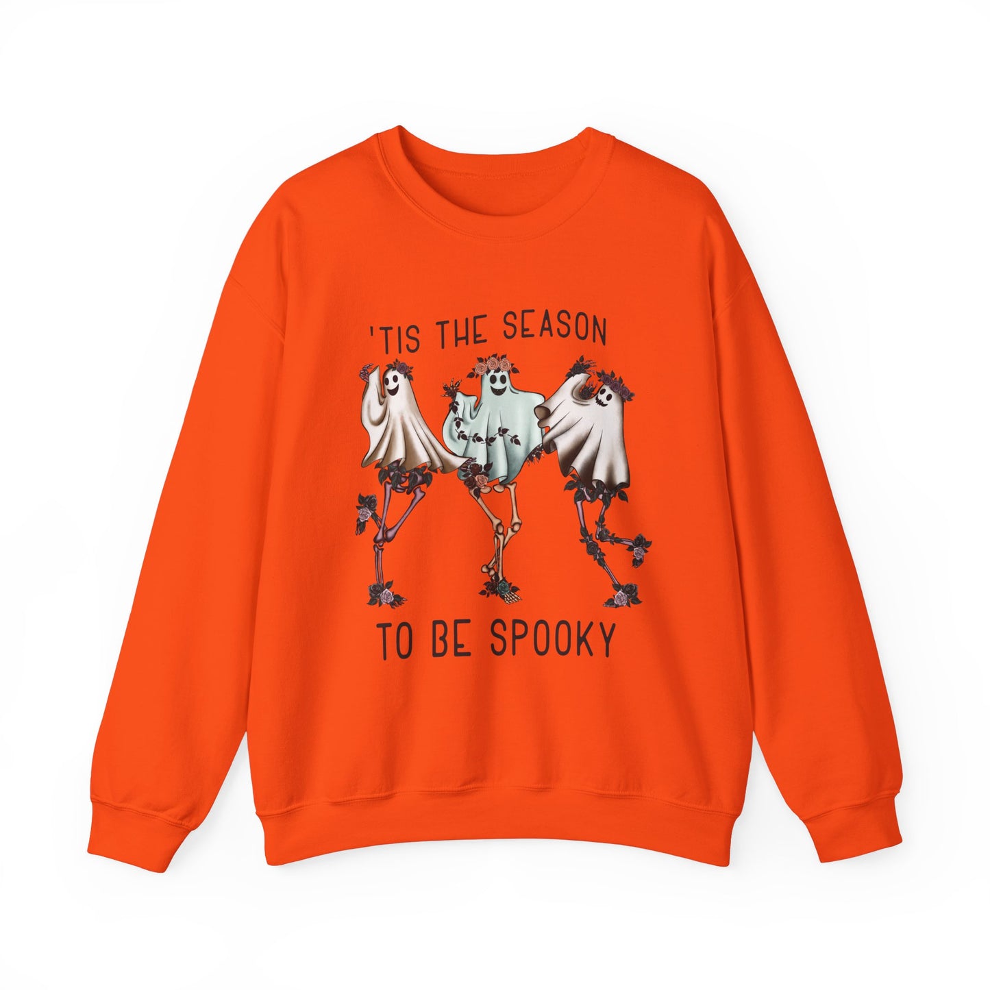 Halloween Dancing Ghosts Skeletons Sweatshirt, Halloween Group Party Gift, Fun Halloween Costume Sweater, Gift for Mom, Thanksgiving Shirt Sweatshirt Printify S Orange 