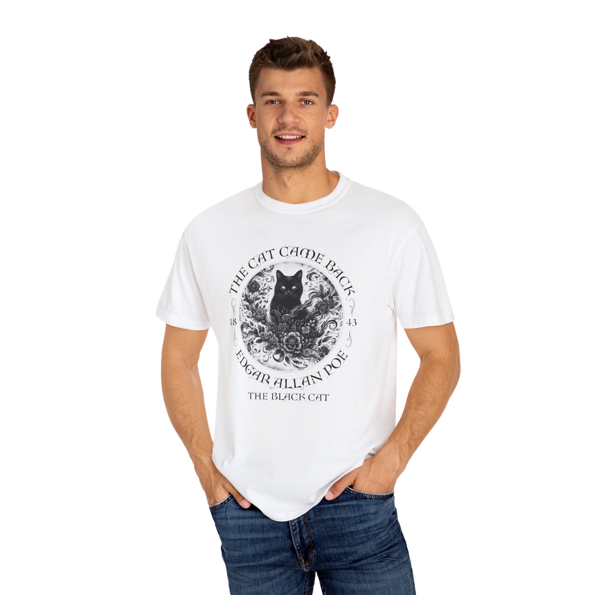 Gothic Cat TShirt Edgar Allan Poe The Black Cat Dark Academia Cottagecore Aesthetic Book Lover Gift Haunting Apparel Halloween Fall Tee T-Shirt Printify