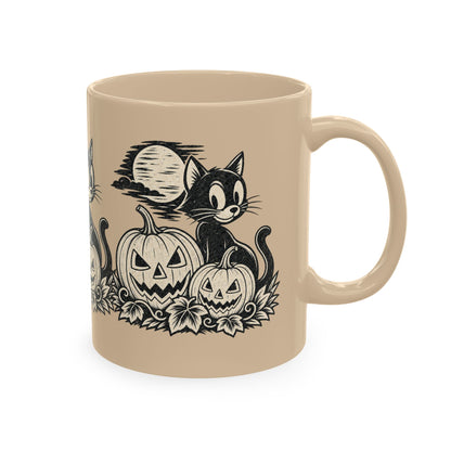 Black Cat and Jack-o'-Lanterns Mug | Halloween Pumpkin Cat Ceramic Mug