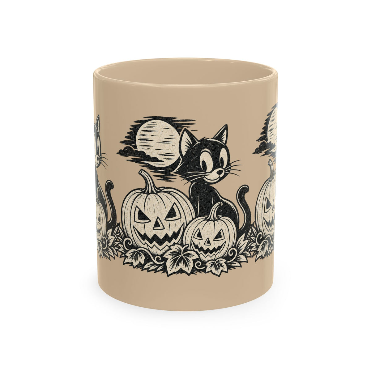 Black Cat and Jack-o'-Lanterns Mug | Halloween Pumpkin Cat Ceramic Mug