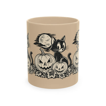 Black Cat and Jack-o'-Lanterns Mug | Halloween Pumpkin Cat Ceramic Mug