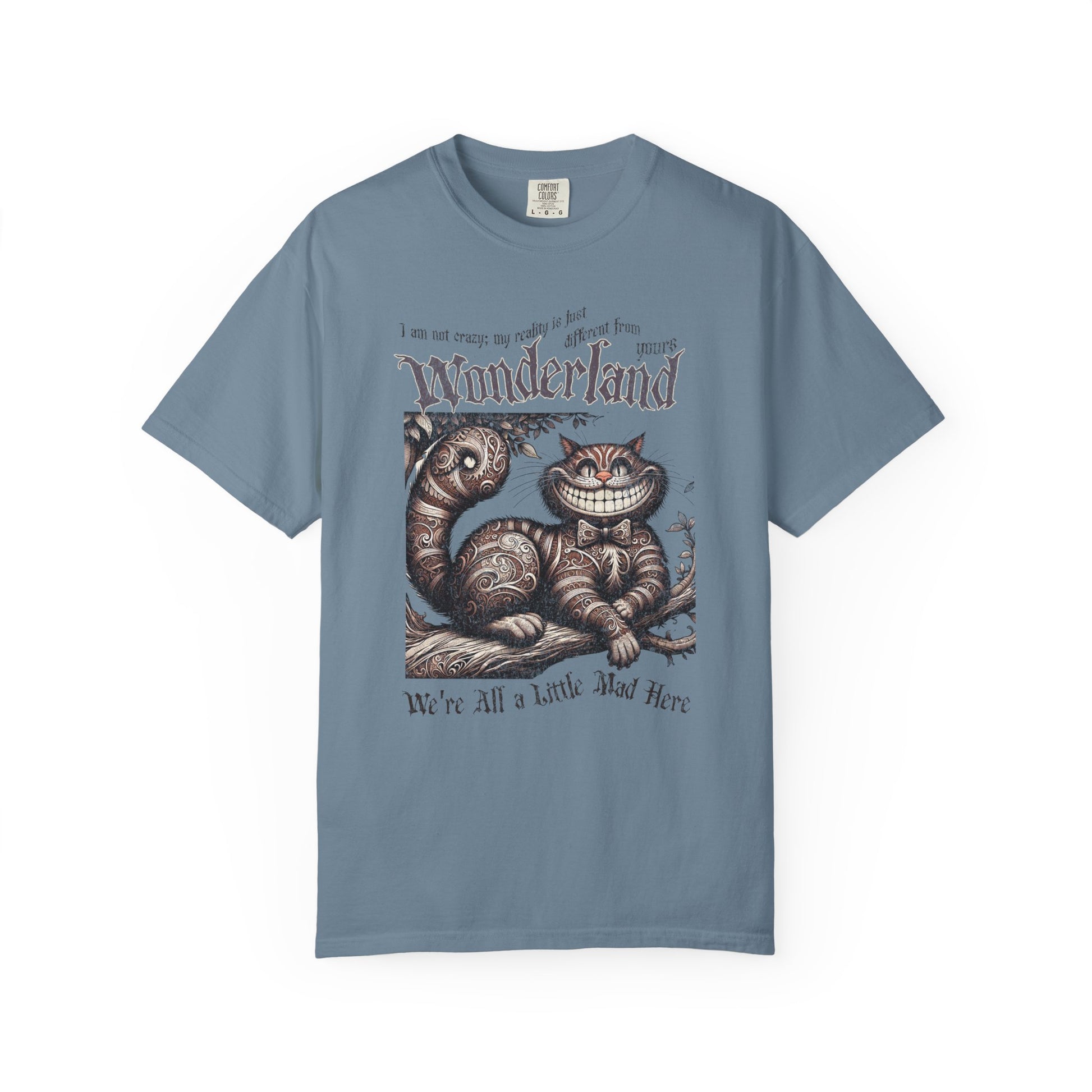 Cheshire Cat Alice in Wonderland TShirt Comfort Colors Oversized T-Shirt Dark Academia Mad Hatter Tea Party Bookish Book Lover Booktok Gift T-Shirt Printify Ice Blue S