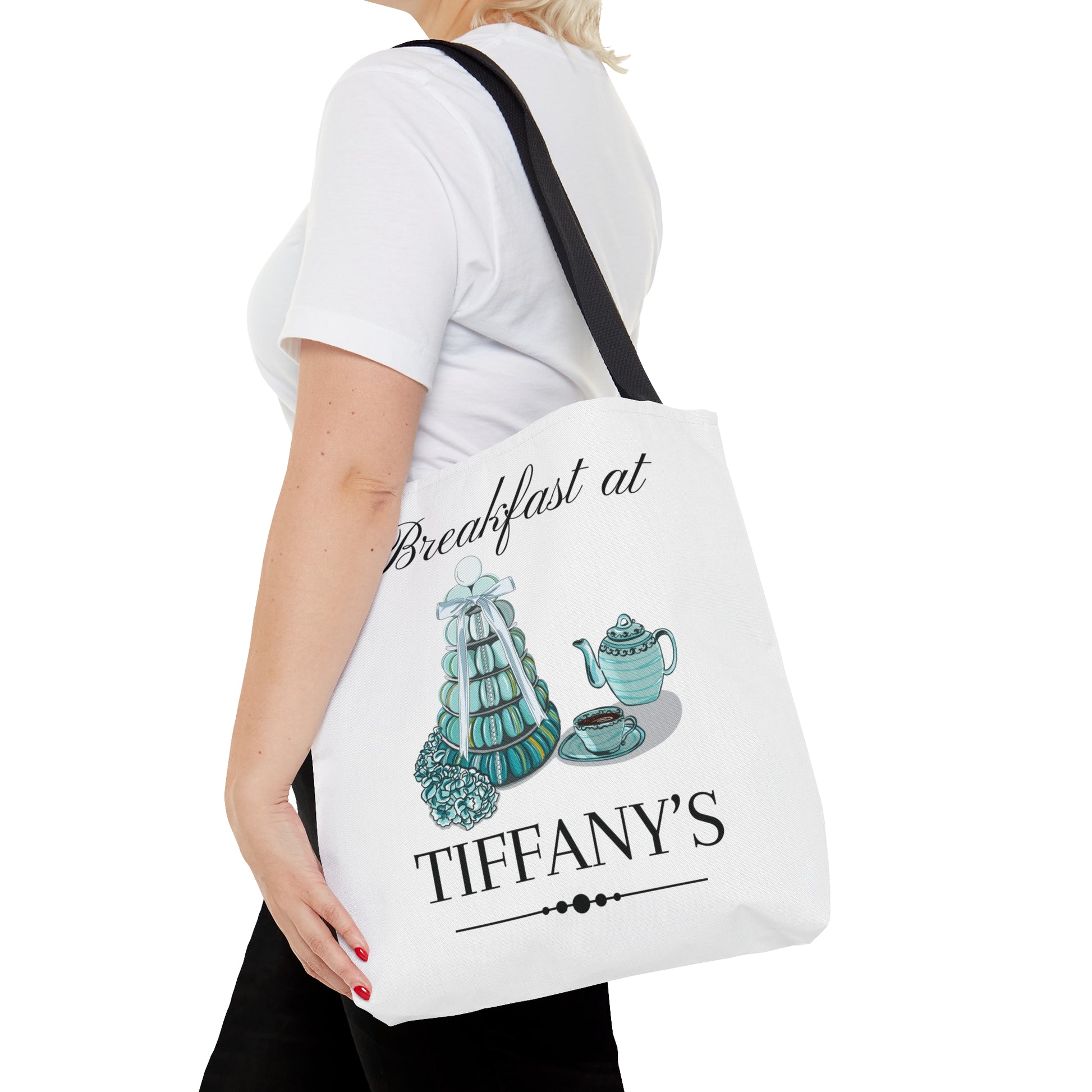 NEW Breakfast at Tiffany's Tote Bag, Classic Audrey Crew Girls Brunching Shopping Weekend Tote, Book, Library, Grocery, Vacation Travel Bag Bags Printify   