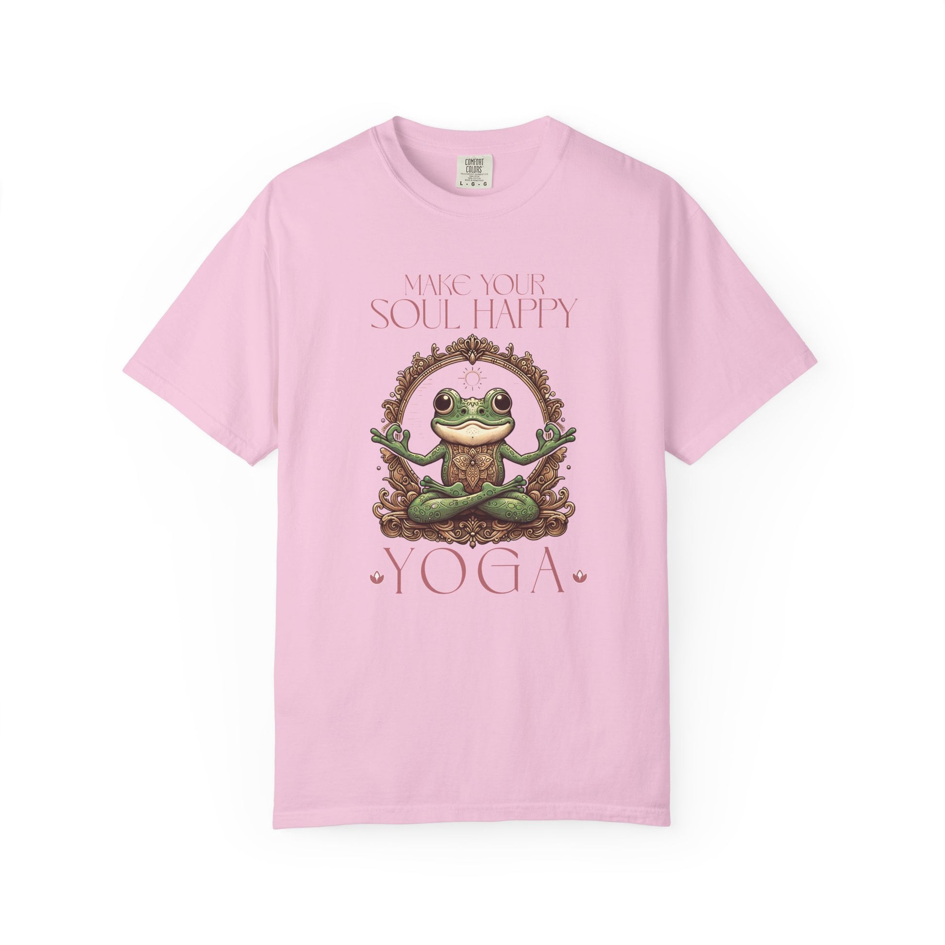 Pink Yoga Frog Make Your Soul Happy Unisex T-Shirt, Casual Wear, Highlander Fan Gift, T-Shirt Printify Blossom S