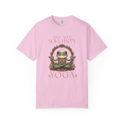 Pink Yoga Frog Make Your Soul Happy Unisex T-Shirt, Casual Wear, Highlander Fan Gift, T-Shirt Printify Blossom S