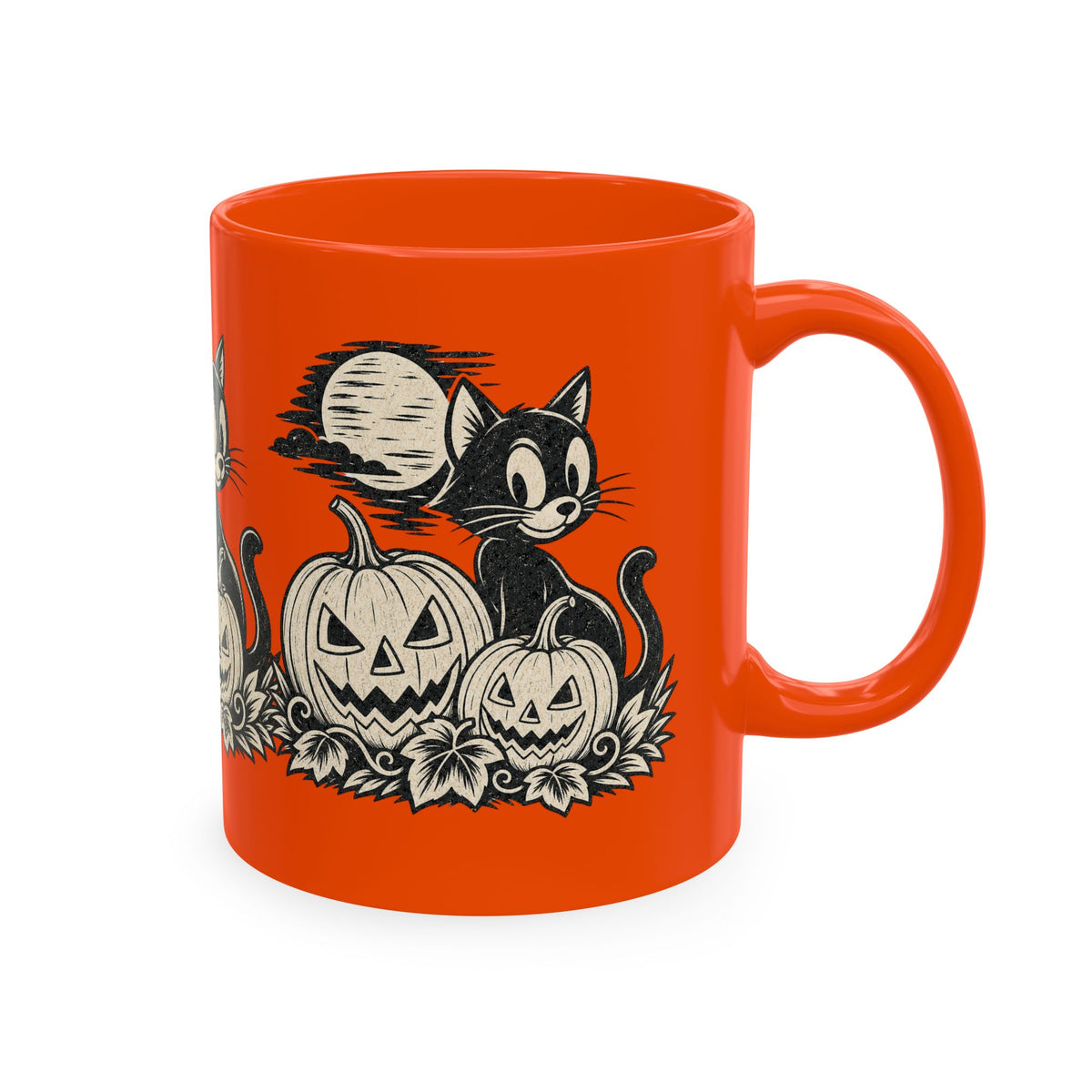 Black Cat and Jack-o'-Lanterns Mug | Halloween Pumpkin Cat Ceramic Mug