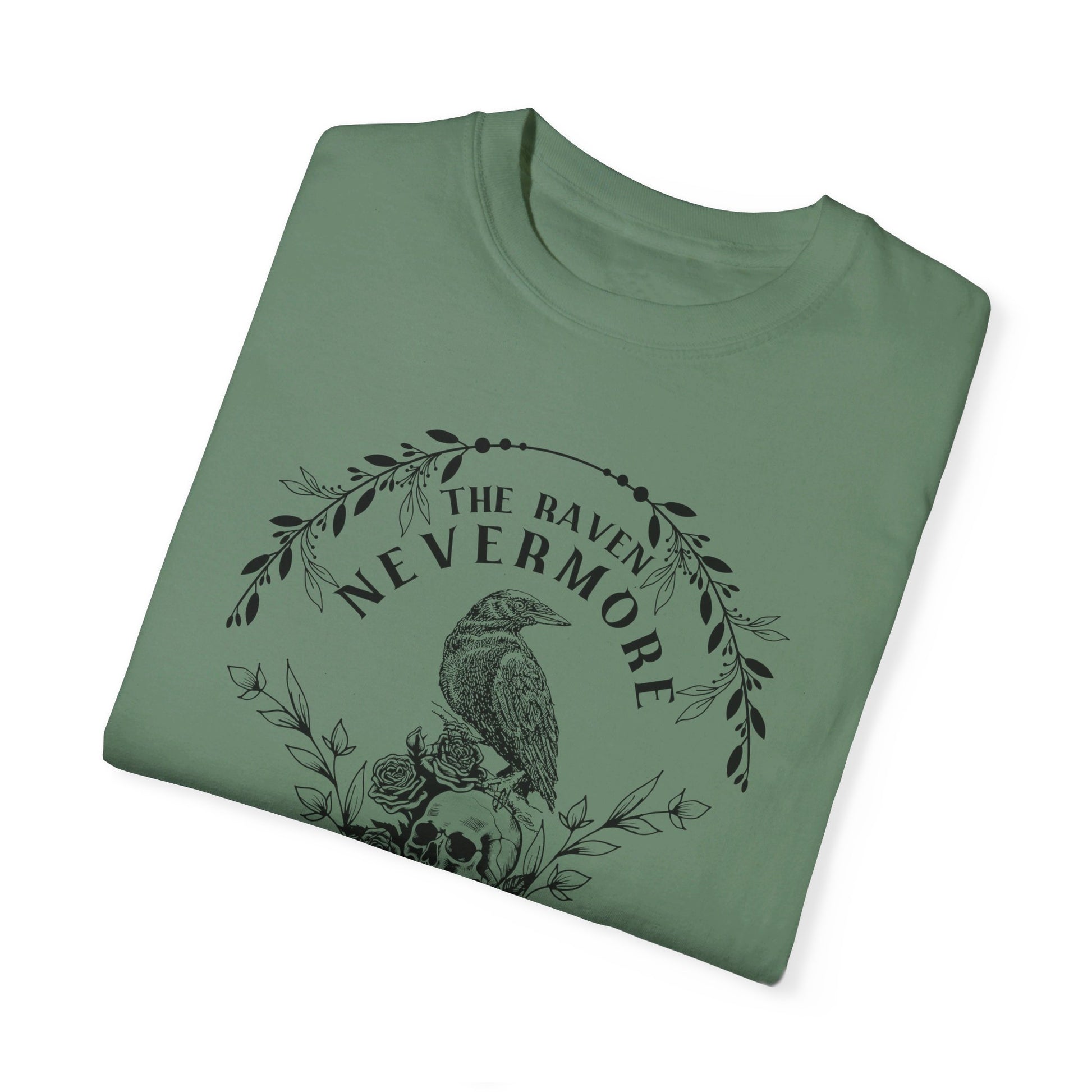 Edgar Allan Poe, Nevermore The Raven Comfort Colors TShirt, Book Lover, Halloween, Haunting Gothic Gift, Light, Dark Academia, Horror Movie T-Shirt Printify   