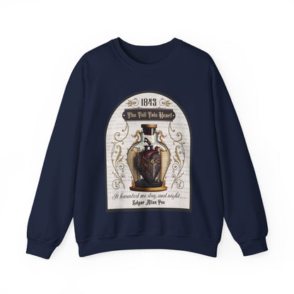 Edgar Allan Poe, The Tell Tale Heart Sweatshirt, Book Lover, Halloween, Haunting Gothic Gift, Light, Dark Academia, Horror Movie Sweater Sweatshirt Printify S Navy 