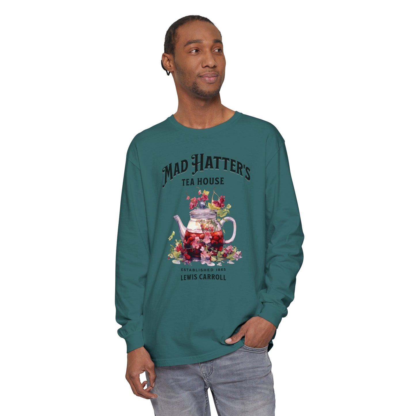 Mad Hatter's Tea Long Sleeve Shirt Alice In Wonderland Lewis Carroll Whimsigoth Academia TShirt Mad Hatter Tea Party Tee Bookish Booktok Long-sleeve Printify   