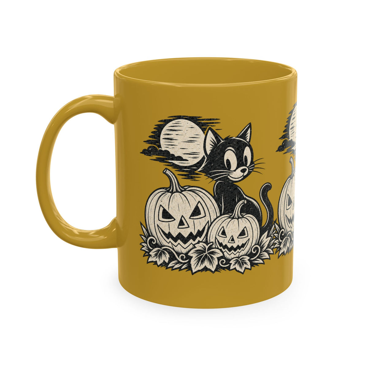 Black Cat and Jack-o'-Lanterns Mug | Halloween Pumpkin Cat Ceramic Mug