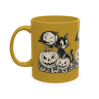 Black Cat and Jack-o'-Lanterns Mug | Halloween Pumpkin Cat Ceramic Mug