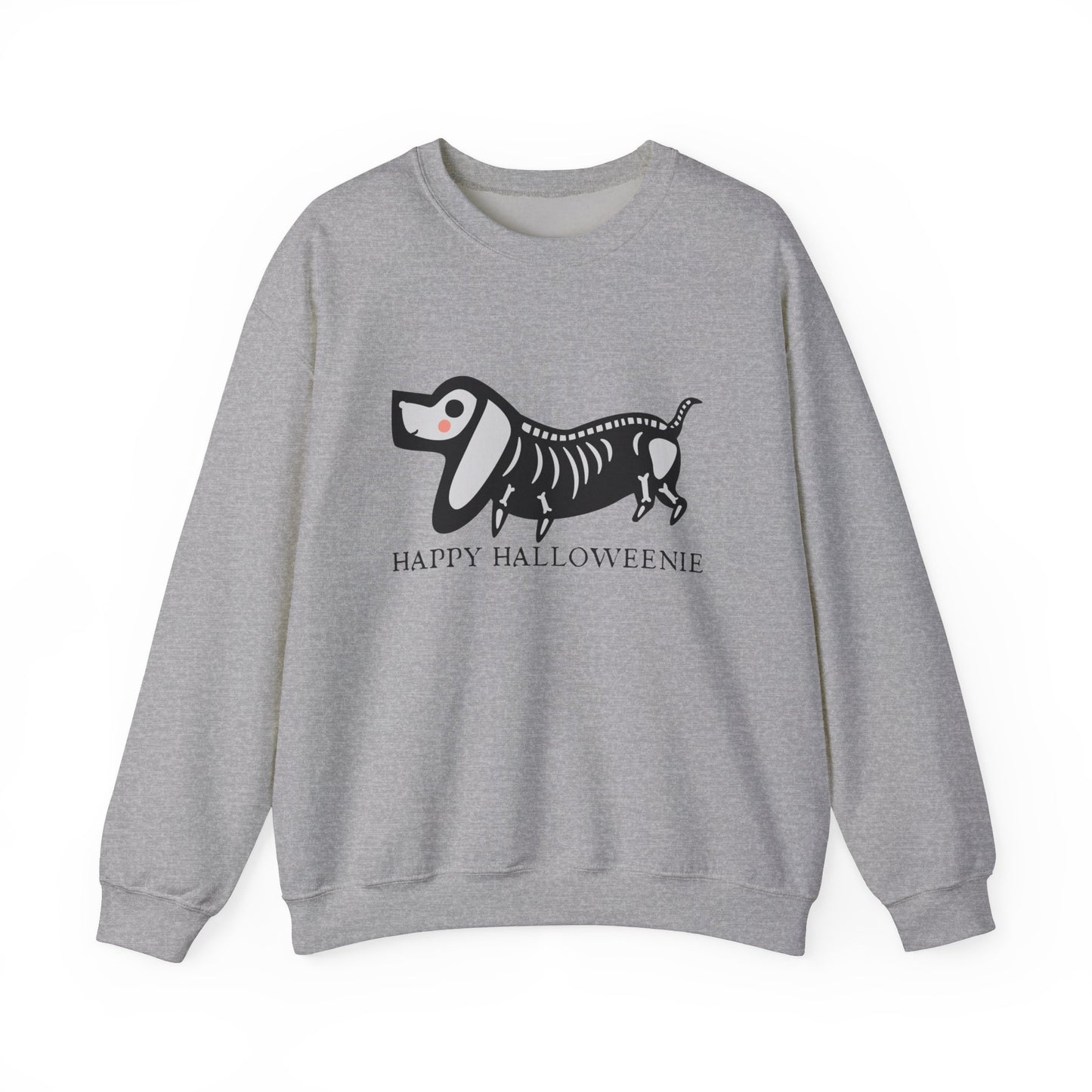 Funny Halloween Dachshund Lover Sweatshirt, Skeleton Dachshund Walking Graphic, Trick or Treat Shirt, Spooky Season, Happy Halloweenie Top Sweatshirt Printify S Sport Grey 