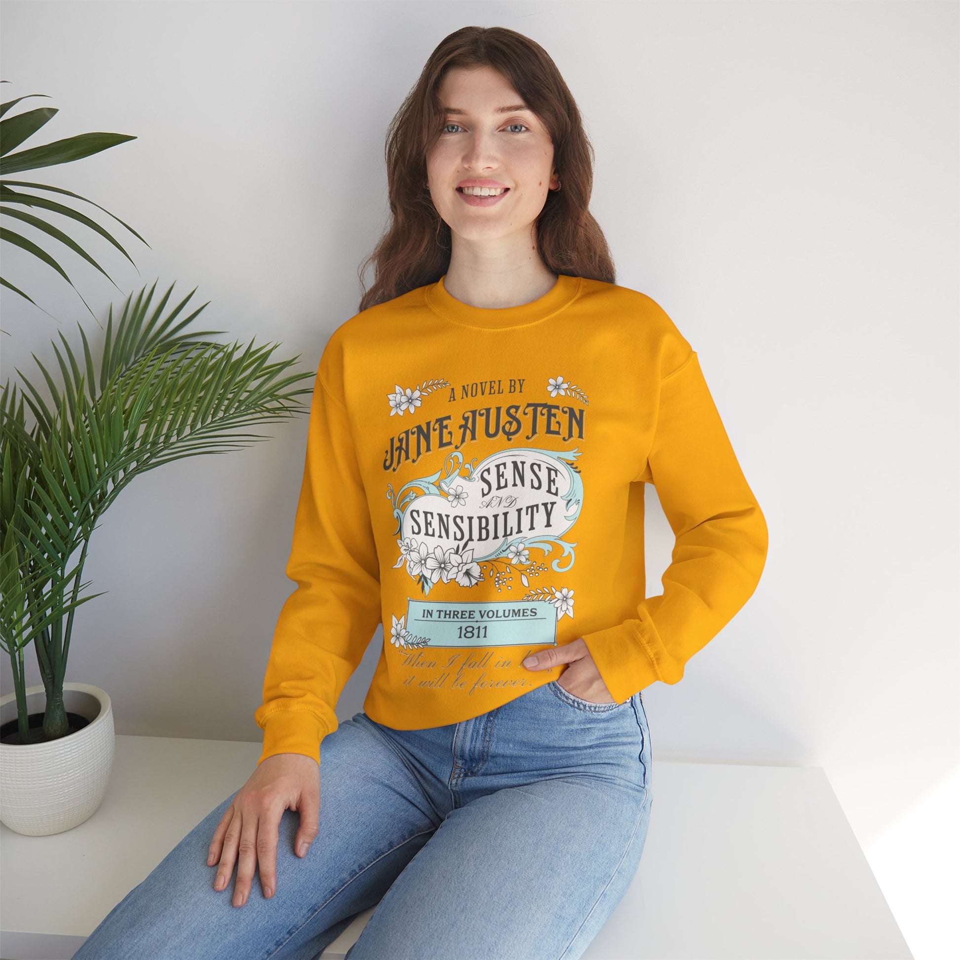 Jane Austen Sweatshirt, Sense & Sensibility Historical Romance Sweater, Bookish Literary Jane Austen Fan Art Gift, Gift for Her, Readers, Sweatshirt Printify   