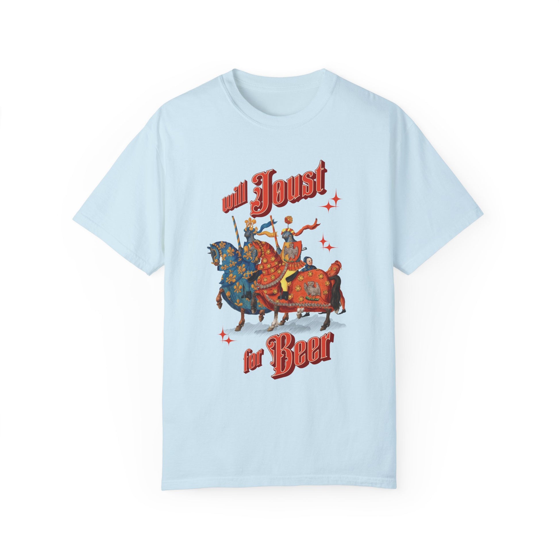 Will Joust for Beer Renfair T-Shirt, Funny Medieval Renaissance Faire Tee. Beer Lover Gift, Festival Attire, Medieval Theme Ren-Fair Costume T-Shirt Printify Chambray S