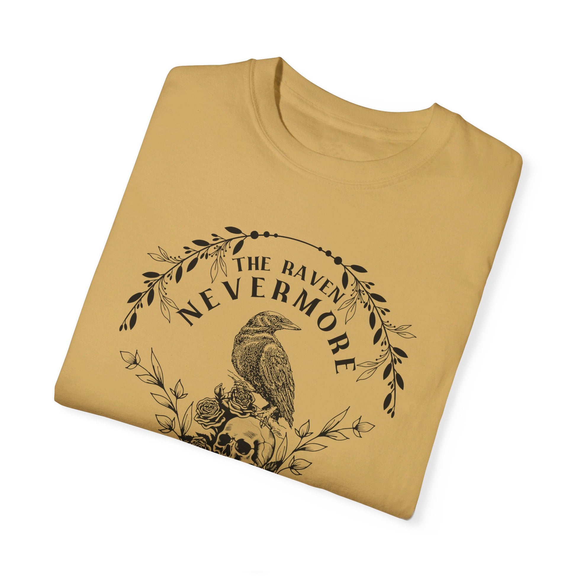 Edgar Allan Poe, Nevermore The Raven Comfort Colors TShirt, Book Lover, Halloween, Haunting Gothic Gift, Light, Dark Academia, Horror Movie T-Shirt Printify   