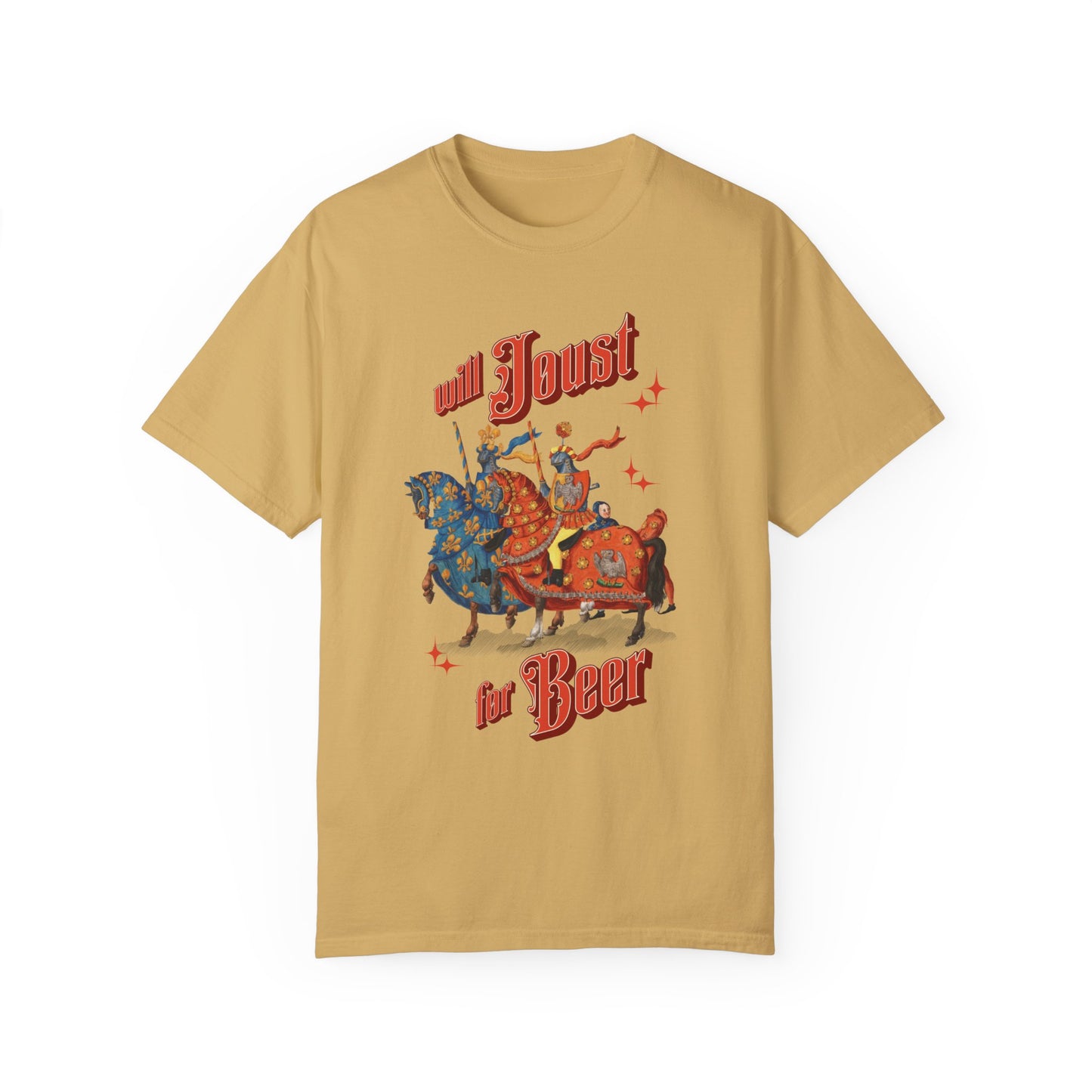 Will Joust for Beer Renfair T-Shirt, Funny Medieval Renaissance Faire Tee. Beer Lover Gift, Festival Attire, Medieval Theme Ren-Fair Costume T-Shirt Printify Mustard S