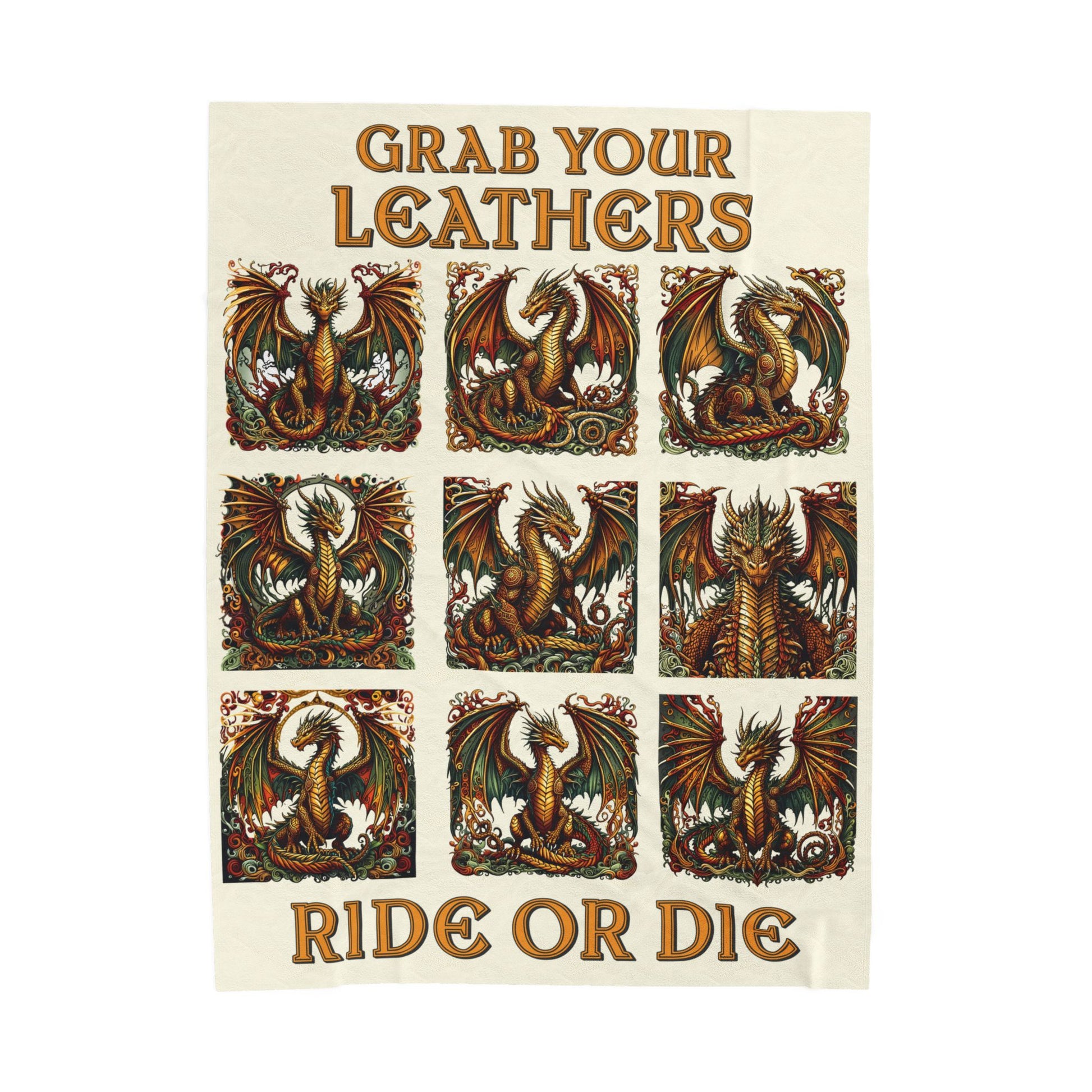 Grab Your Leathers Ride Or Die Dragon Velveteen Blanket - Perfect for Book Lovers, Gifts for Sisters, Home Decor, Reading Nook, Cozy Nights All Over Prints Printify 60" × 80"