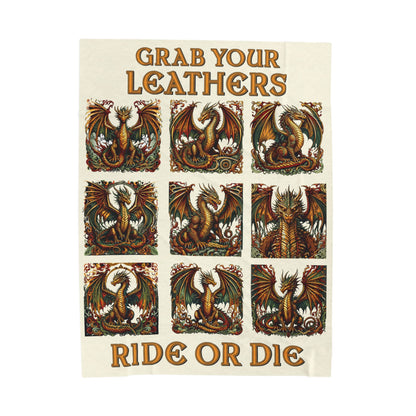 Grab Your Leathers Ride Or Die Dragon Velveteen Blanket - Perfect for Book Lovers, Gifts for Sisters, Home Decor, Reading Nook, Cozy Nights All Over Prints Printify 60" × 80"