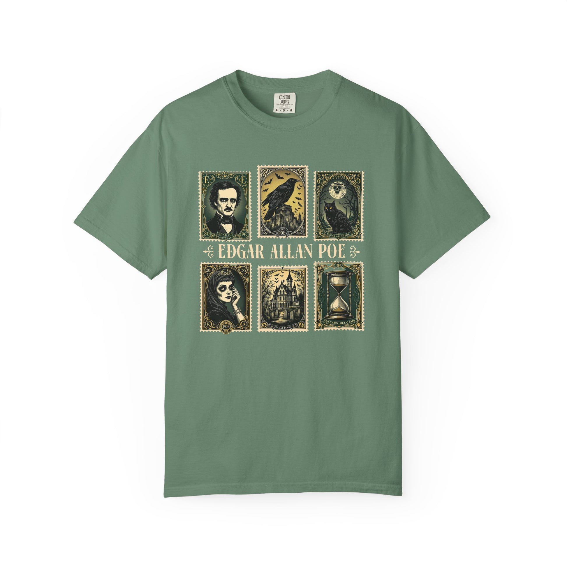 Edgar Allan Poe T-Shirt Gothic Graphic Tee The Raven Nevermore Quote Horror Literature Shirt Dark Academia Aesthetic Halloween Party Gift T-Shirt Printify Light Green S