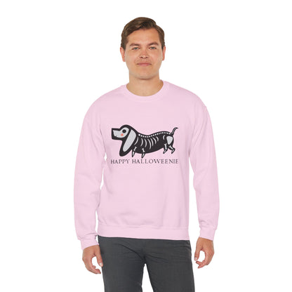 Funny Halloween Dachshund Lover Sweatshirt, Skeleton Dachshund Walking Graphic, Trick or Treat Shirt, Spooky Season, Happy Halloweenie Top Sweatshirt Printify   