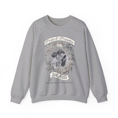 Jane Austen Sweatshirt, Pride & Prejudice Historical Romance Sweater, Bookish Literary Jane Austen Fan Art Gift, Gift for Her, Readers, Sweatshirt Printify S Sport Grey 